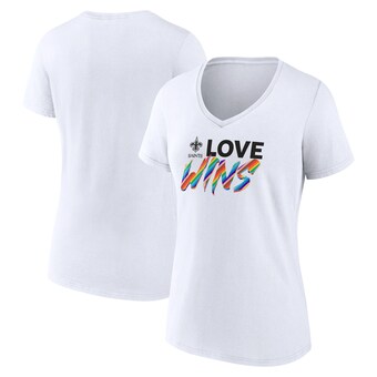 Women's White New Orleans Saints Love Wins V-Neck T-Shirt