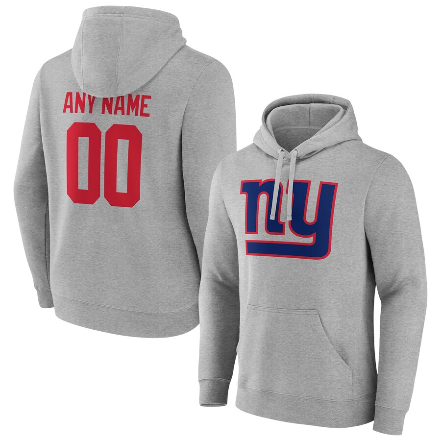 Men's New York Giants Heathered Gray Team Authentic Custom Pullover Hoodie