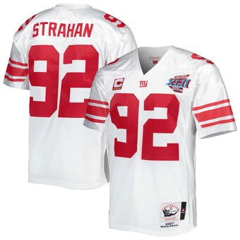 Men's New York Giants 2007 Michael Strahan Mitchell & Ness White Authentic Throwback Retired Player Jersey