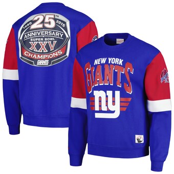 Men's New York Giants Mitchell & Ness Royal Gridiron Classics Allover 3.0 Pullover Sweatshirt