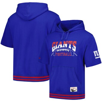 Men's New York Giants Mitchell & Ness Royal Pre-Game Short Sleeve Pullover Hoodie