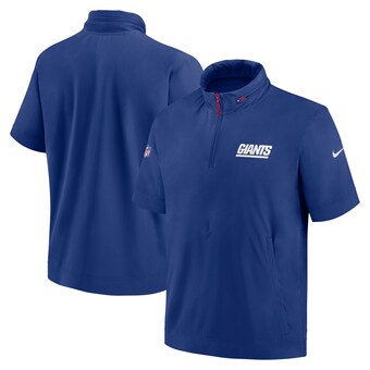 Men's New York Giants Nike Royal 2024 Sideline Coach Short Sleeve Half-Zip Hoodie Jacket