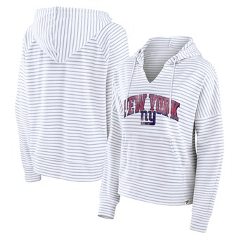 Women's New York Giants Fanatics White/Gray Striped Notch Neck Pullover Hoodie