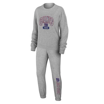 Women's WEAR by Erin Andrews Heather Gray New York Giants Knit Long Sleeve Tri-Blend T-Shirt & Pants Sleep Set