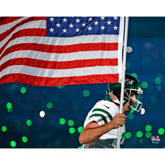 Aaron Rodgers New York Jets Unsigned Fanatics Authentic American Flag Photograph