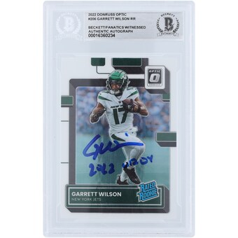 Garrett Wilson New York Jets Autographed 2022 Panini Donruss Optic Rated Rookie #206 Beckett Fanatics Witnessed Authenticated Rookie Card with "2022 OROY" Inscription
