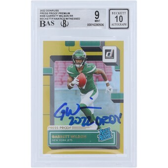 Garrett Wilson New York Jets Autographed 2022 Panini Donruss Rated Rookie Press Proof Premium #306 Beckett Fanatics Witnessed Authenticated 9/10 Rookie Card with "2022 OROY" Inscription