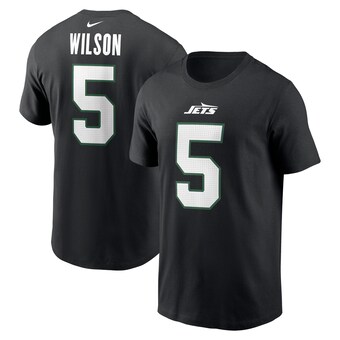 Men's New York Jets Garrett Wilson Nike Black Name & Number T-Shirt