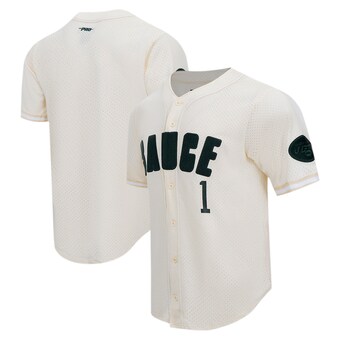 Men's New York Jets Ahmad Sauce Gardner Pro Standard Cream Name & Number Triple Tonal Button-Up Baseball Jersey