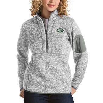 New York Jets Antigua Women's Fortune Half-Zip Pullover Jacket - Heather Gray