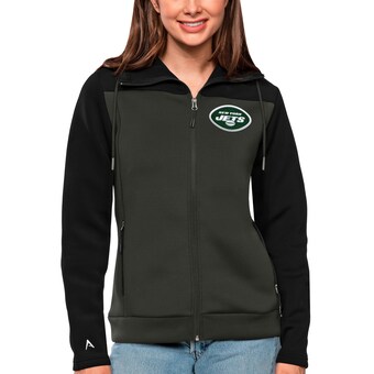 Women's New York Jets Antigua Black/Charcoal Protect Full-Zip Jacket