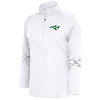 Women's New York Jets Antigua White Throwback Logo Tribute Half-Zip Pullover Top