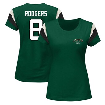 Women's New York Jets Aaron Rodgers Fanatics Green Plus Size Sleeve Stripe Name & Number T-Shirt