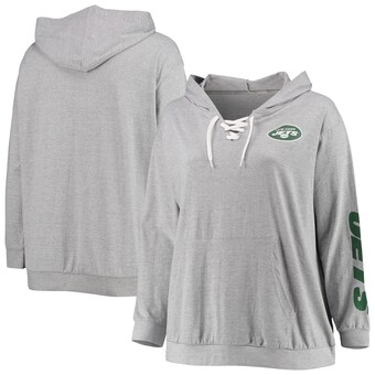 Women's New York Jets Fanatics Heathered Gray Plus Size Lace-Up Pullover Hoodie