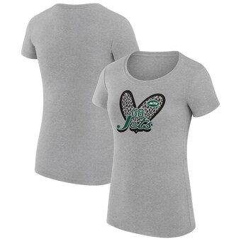 Women's New York Jets G-III 4Her by Carl Banks Heather Gray Animal Print Heart Fitted T-Shirt