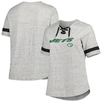 Women's New York Jets Heather Gray Plus Size Lace-Up V-Neck T-Shirt