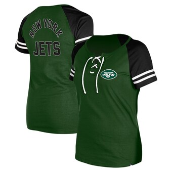 Women's New York Jets New Era Green  Lace-Up Raglan T-Shirt