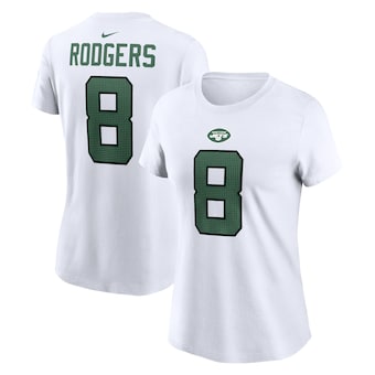 Women's New York Jets Aaron Rodgers Nike White Player Name & Number T-Shirt