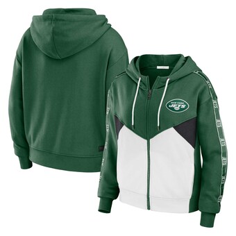 Women's New York Jets WEAR by Erin Andrews Green/White Plus Size Color Block Full-Zip Hoodie