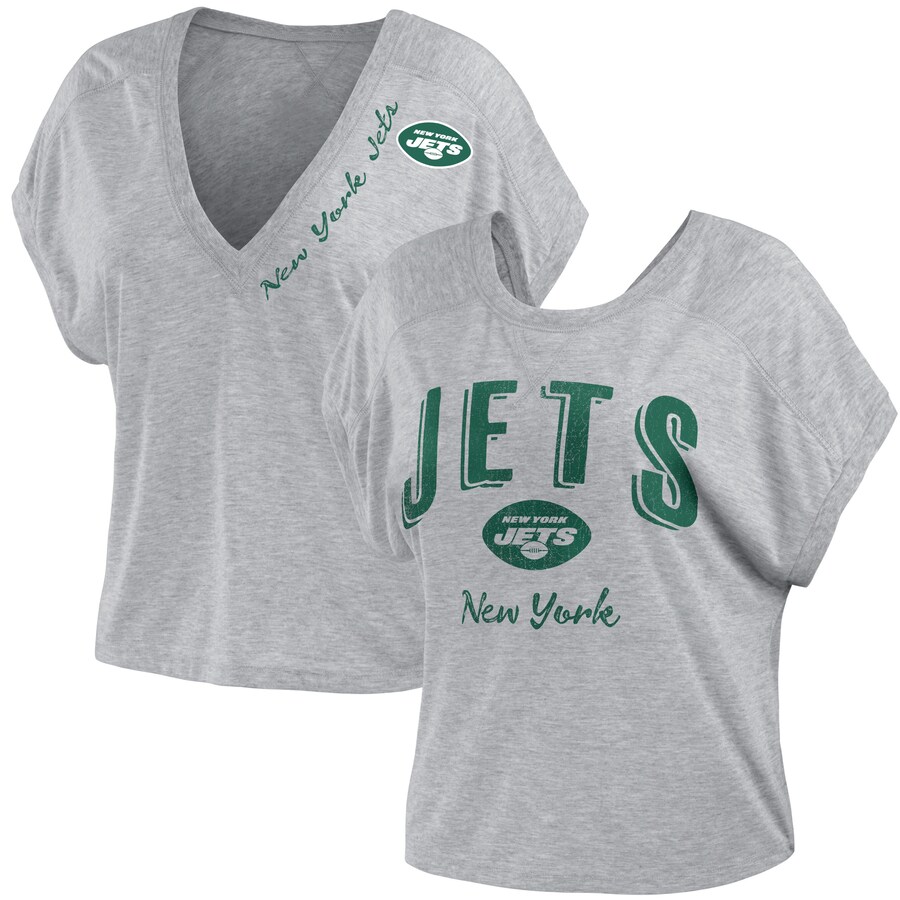 Women's New York Jets WEAR by Erin Andrews Heather Gray Reversible T-Shirt