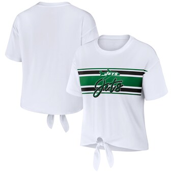 Women's New York Jets WEAR by Erin Andrews White Front Tie Retro T-Shirt