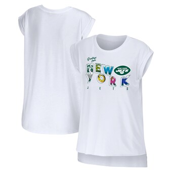 Women's New York Jets WEAR by Erin Andrews White Greetings From Muscle T-Shirt