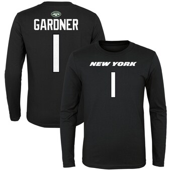 Youth New York Jets Sauce Gardner Black Mainliner Player Name & Number Long Sleeve T-Shirt