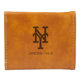 New York Mets Brown Laser-Engraved Trifold Wallet
