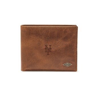 New York Mets Fossil Brown Ryan RFID Passcase Wallet