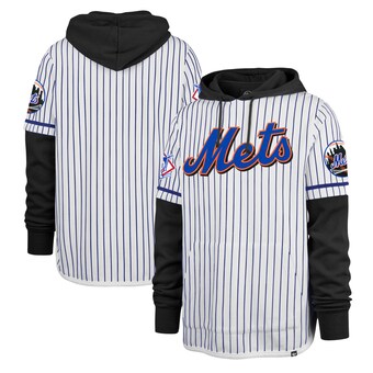 Men's New York Mets '47 White Pinstripe Double Header Pullover Hoodie