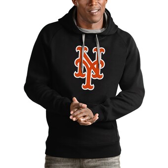 Men's New York Mets Antigua Black Victory Pullover Team Logo Hoodie