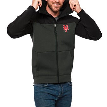 Men's New York Mets Antigua Black/Charcoal Protect Full-Zip Hoodie