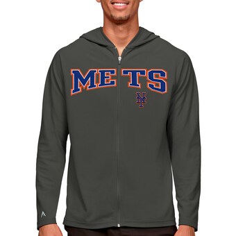 Men's New York Mets Antigua Charcoal Wordmark Legacy Full-Zip Hoodie