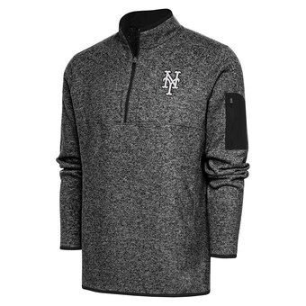 Men's New York Mets Antigua Heather Black Metallic Fortune Quarter-Zip Pullover Jacket