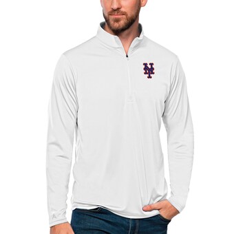 Men's New York Mets Antigua White Tribute Quarter-Zip Pullover Top