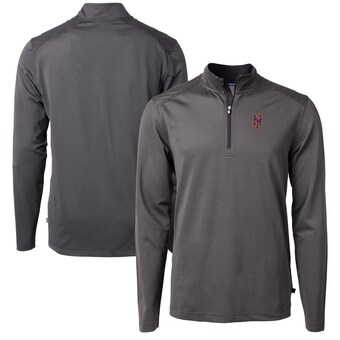 Men's New York Mets Cutter & Buck Black/Gray Virtue Eco Pique Micro Stripe Recycled Quarter-Zip Pullover Top