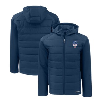 Men's New York Mets  Cutter & Buck Navy Stars & Stripes Big & Tall Evoke Hybrid Eco Softshell Recycled Full-Zip Hoodie Jacket