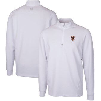 Men's New York Mets  Cutter & Buck White Traverse Stretch Quarter-Zip Pullover Top