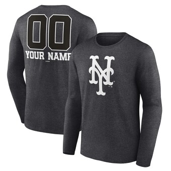 Men's New York Mets Fanatics Charcoal Personalized Monochrome Name & Number Long Sleeve T-Shirt