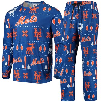 Men's New York Mets FOCO Royal Ugly Pajama Sleep Set