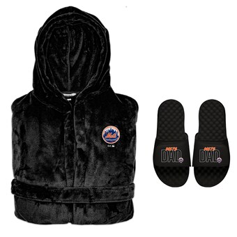 Men's New York Mets ISlide Dad Robe & Slide Sandals Bundle