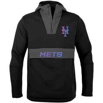 Men's New York Mets Levelwear Black Ruckus Quarter-Zip Hoodie