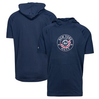 Men's New York Mets Levelwear Navy Phase Platoon Raglan Short Sleeve Hoodie