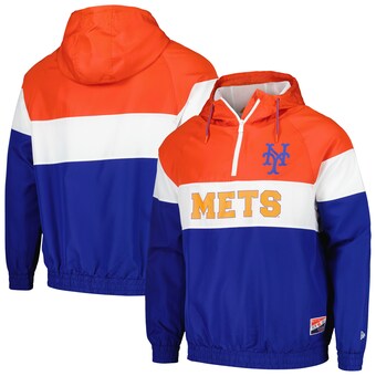 Men's New York Mets New Era Orange Ripstop Raglan Quarter-Zip Hoodie Windbreaker Jacket