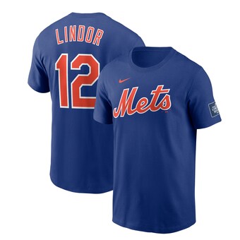 Men's New York Mets Francisco Lindor Nike Royal 2024 MLB World Tour London Series Name & Number T-Shirt