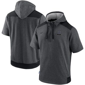 Men's New York Mets Nike Heathered Charcoal/Black Authentic Collection Dry Flux Performance Quarter-Zip Short Sleeve Hoodie