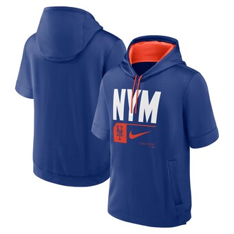 Men's New York Mets Nike Royal Tri Code Lockup Short Sleeve Pullover Hoodie