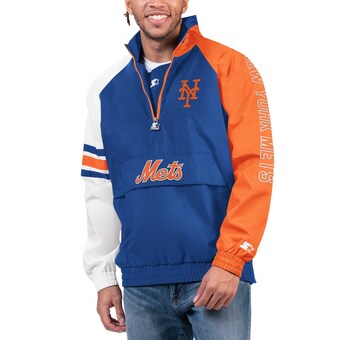 Men's New York Mets Starter Royal/Orange Elite Raglan Half-Zip Jacket