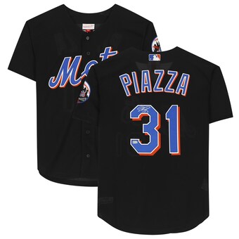 Autographed New York Mets Mike Piazza Fanatics Authentic Black Mitchell and Ness Cooperstown Collection Batting Practice Replica Jersey