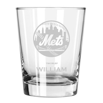 New York Mets 15oz. Personalized Double Old Fashion Etched Glass